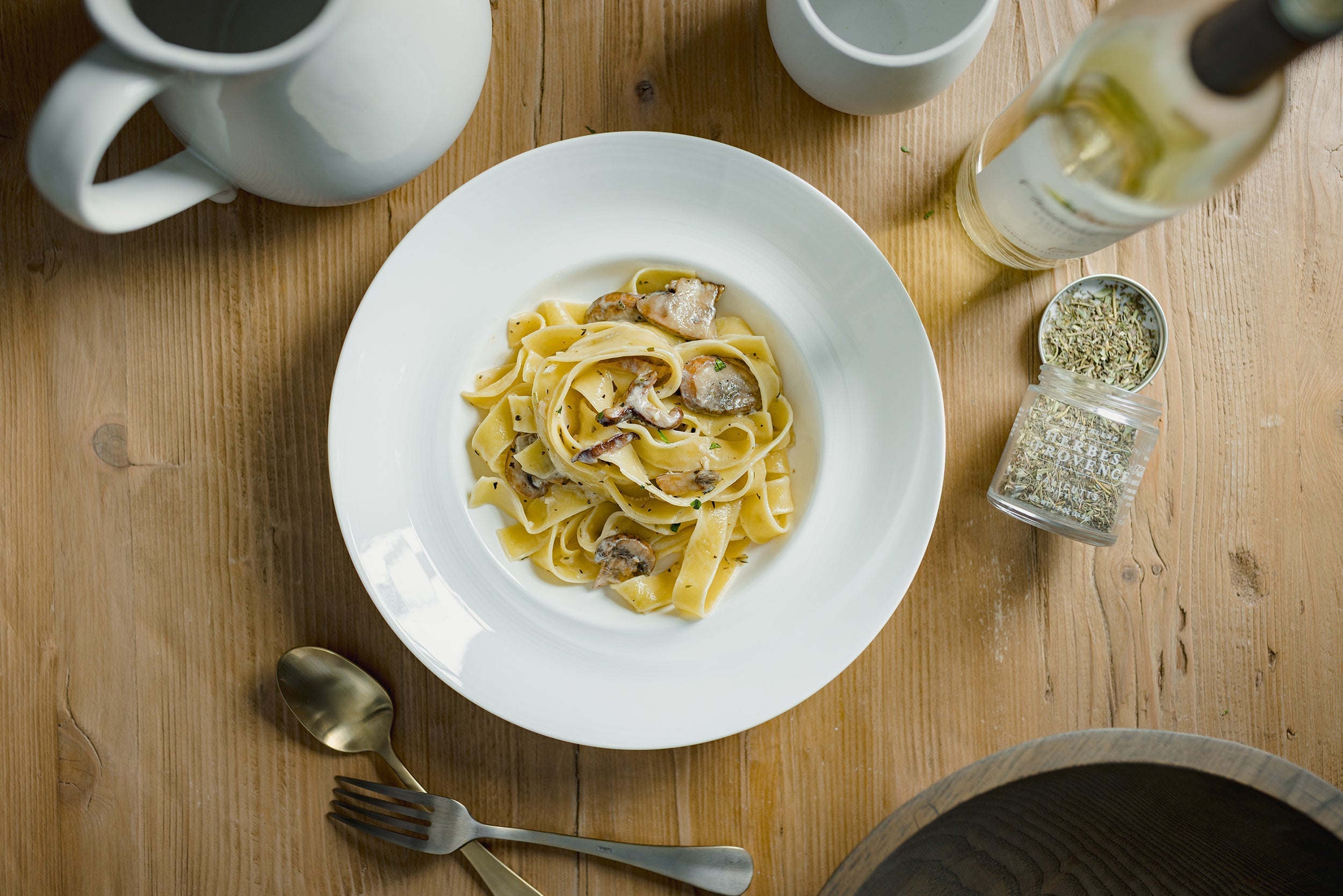 Pappardelle with Mixed Mushrooms & Creamy White Wine Sauce