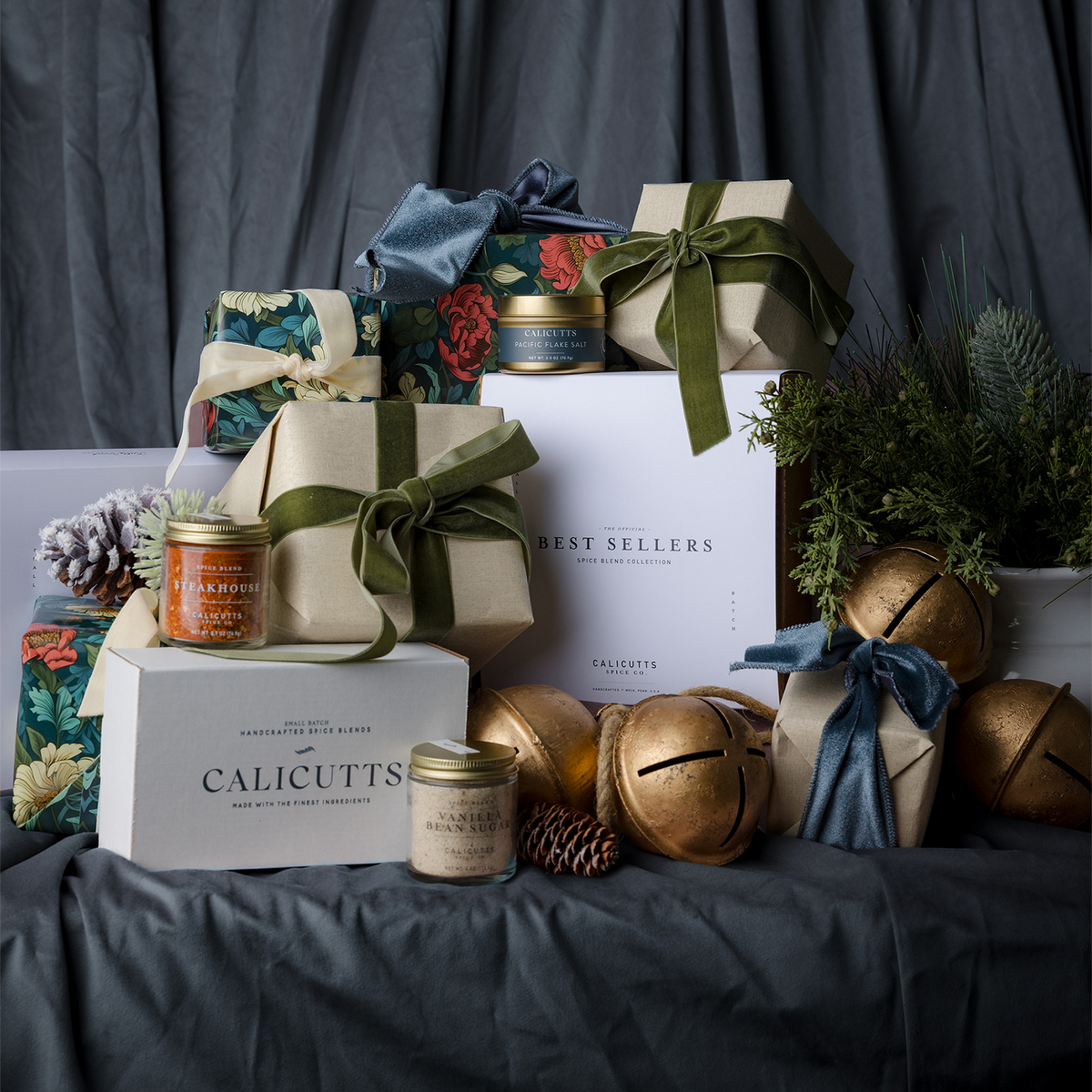 a group of presents on a couch