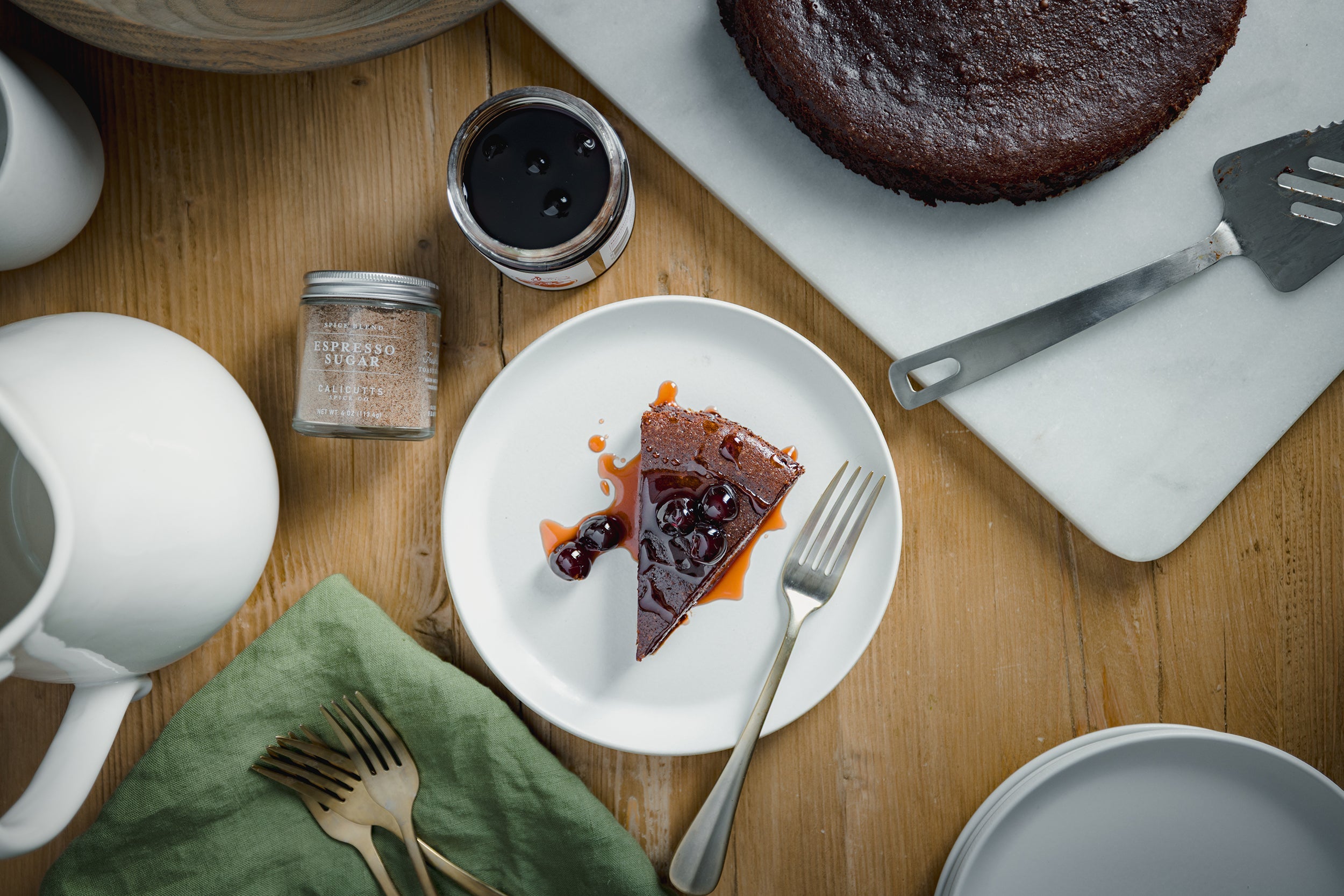Espresso Flourless Chocolate Torte with Boozy Cherries