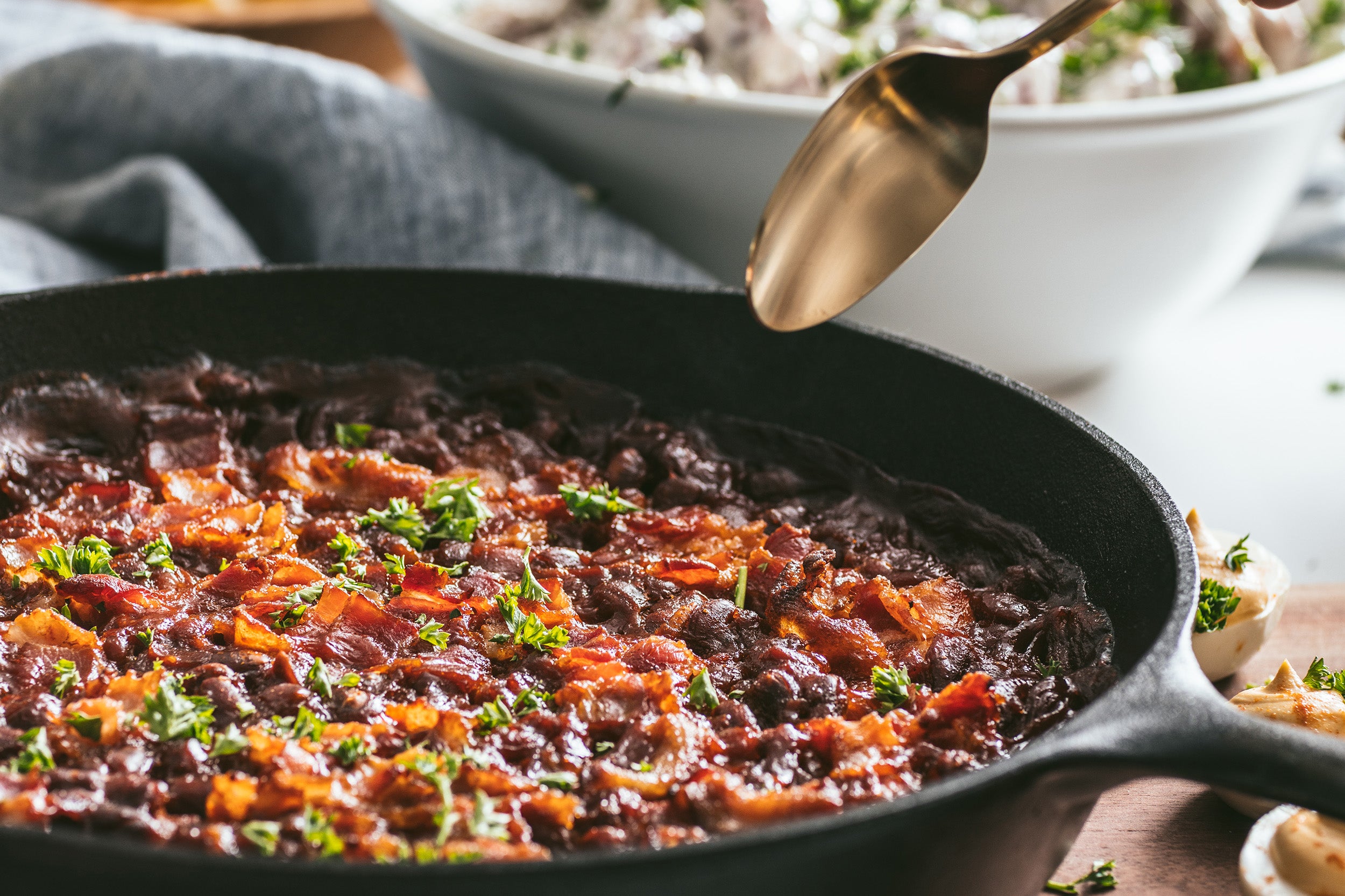 Cast Iron Sweet & Smoky BBQ Baked Beans