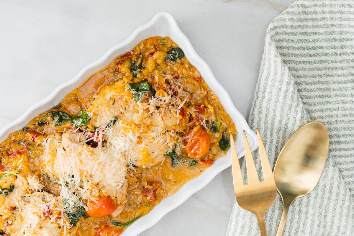 Creamy Sun-Dried Tomato Chicken over Orzo